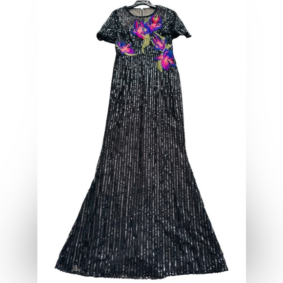 Marchesa Notte Dresses & Skirts - MARCHESA NOTTE***Sequin Black Gown with Floral Accents***US 6 $895
